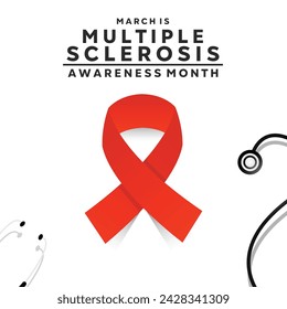 In: Multiple Sclerosis Awareness Month
 Stestoskop und Farbband. Karte, Banner, Poster, Social Media und mehr. Hintergrund von weiß. 