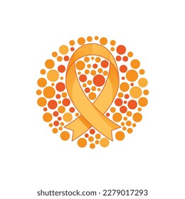 Multiple sclerosis awareness as orange ribbon health symbol outline concept. Medical disease care and medical or social support with solidarity sign vector illustration. Illness struggle help emblem.