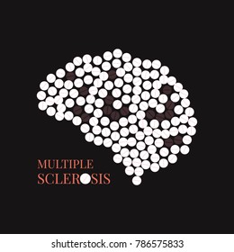 Multiple sclerosis awareness poster with brain made of pills on black background. MS awareness sign. Side view. Medical solidarity day concept. Vector illustration.