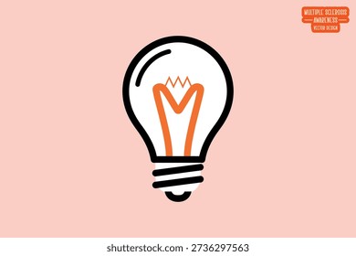 Multiple Sclerosis Awareness Vector Illustration Featuring an Orange Ribbon Inside a Lightbulb Symbolizing Ideas, Hope, and Medical Support for MS Patients and Neurological Health Research