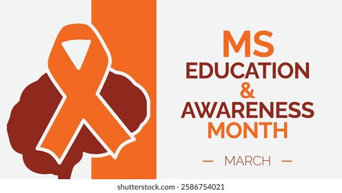 Multiple Sclerosis MS Education and Awareness Month: Orange Ribbon and Brain Silhouette