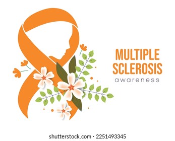 Multiple sclerosis ribbon awareness poster with an orange bow. Central nervous system disease. Medical concept. Vector illustration