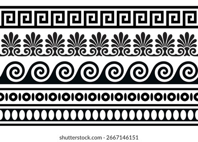Multiple seamless rows of traditional Greek design motifs in black vector style