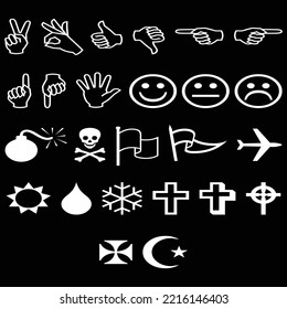 Multiple Set of hand icons in thin line style.Victory,Thumbs up,Thumbs Down,Pointing finger, Experssion face icons,Banners icon. Vector illustrations.