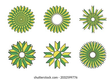 Multiple sets of yellow and green flower motif objects