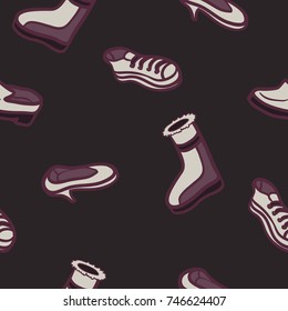 multiple shoes seamless pattern on dark brown