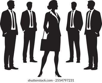 Multiple Silhouettes Of Business People Talking Or Using Mobile Phones To Do Business. Isolated On Whit