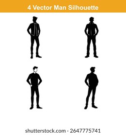 Multiple silhouettes of men posing,People Silhouettes,Vector Characters Silhouette