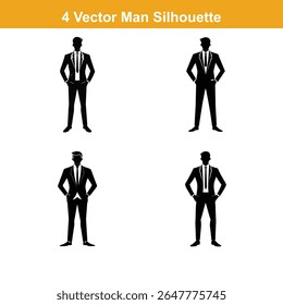 Multiple silhouettes of men posing,People Silhouettes,Vector Characters Silhouette