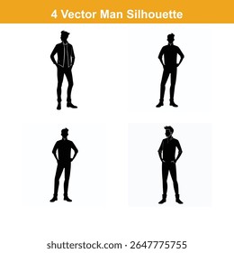 Multiple silhouettes of men posing,People Silhouettes,Vector Characters Silhouette