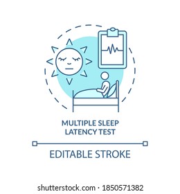 Multiple sleep latency test turquoise concept icon. Health care. Medical examination Daytime nap study idea thin line illustration. Vector isolated outline RGB color drawing. Editable stroke