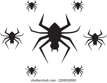 Multiple spider designs made in a black and white pattern 