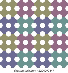 Multiple squares of various colors and rows of white circle dots superimposed on the square shape.