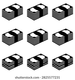 Multiple stacks of cash depicted in a simple graphic style, symbolizing financial abundance and economic prosperity.