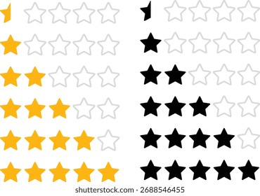 Iconos de clasificación de estrellas múltiples para clasificación y evaluación