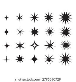Multiple starburst shapes with varying points arranged in grid 