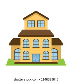 
A multiple storey house with hut like shape on top having windows depicting multiple storeyed house

