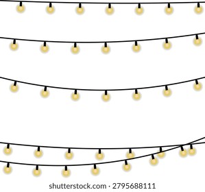 Multiple strings of yellow glowing light bulbs on black wires string lights illumination