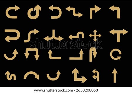 Multiple style and turn Arrow set isolated on white background. Editable eps 10. Easy to change color, size and manipulate. Traffic symbol Direction Icons Set.
