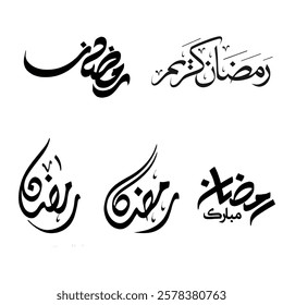 Multiple Styles of Arabic Calligraphy for Ramadan greeting. Ramadan Kareem. Ramadhan Mubarak. Translated Happy, Holy Ramadan. Welcome Ramadan in Arabic