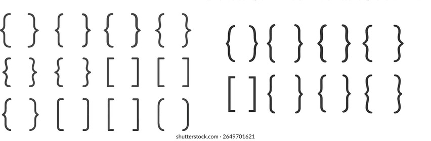 Multiple styles of brackets are shown in a clear arrangement, with variations of curly and square shapes positioned symmetrically, enhancing visual understanding of their forms.