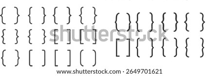 Multiple styles of brackets are shown in a clear arrangement, with variations of curly and square shapes positioned symmetrically, enhancing visual understanding of their forms.