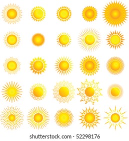 Multiple Stylized Sun Graphics, Vector