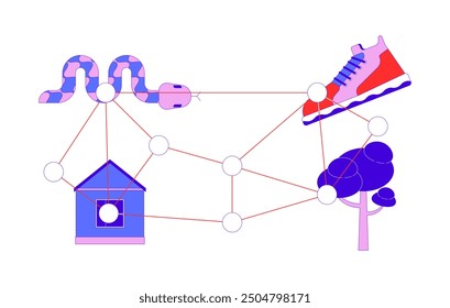 Multiple targets for eye tracking exercise 2D cartoon object. Virtual polygon. Logical combination isolated flat vector element white background. Behavior research method color spot illustration