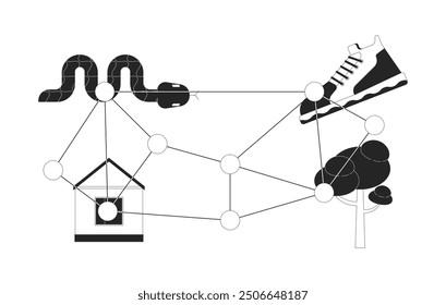 Multiple targets for eye tracking exercise black and white 2D line object. Virtual polygon. Logical combination isolated vector outline item. Behavior research monochromatic flat spot illustration