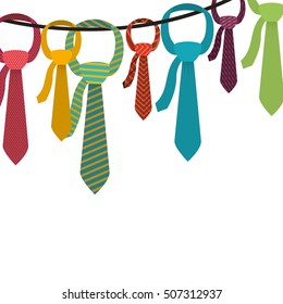 Multiple ties hanging on clothesline