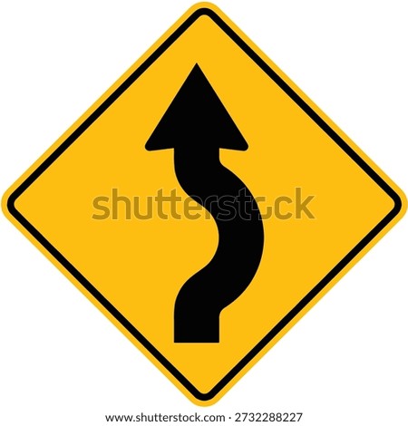 Multiple turn right road sign. Multiple turn right traffic sign. Yellow diamond of traffic signs, road signs. Collection traffic sign and symbols. Guide character sign vector illustration, collection for graphic and web design.