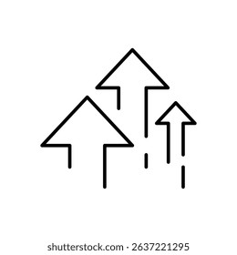 Multiple Upward Arrows Outline Icon Representing Growth Progress Increase and Positive Trend