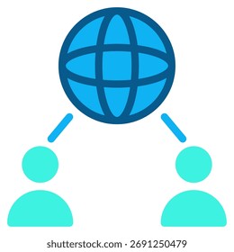 Multiple user icons connected with lines representing virtual teamwork.