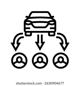 multiple users car share service line icon vector. multiple users car share service sign. isolated contour symbol black illustration