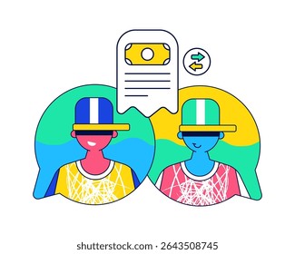 Multiple Users Flat design style, two avatars with message bubbles, useful for multi-user banking, support team, or account sharing UI.