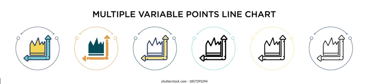 Multiple variable points line chart icon in filled, thin line, outline and stroke style. Vector illustration of two colored and black multiple variable points line chart vector icons designs can be 