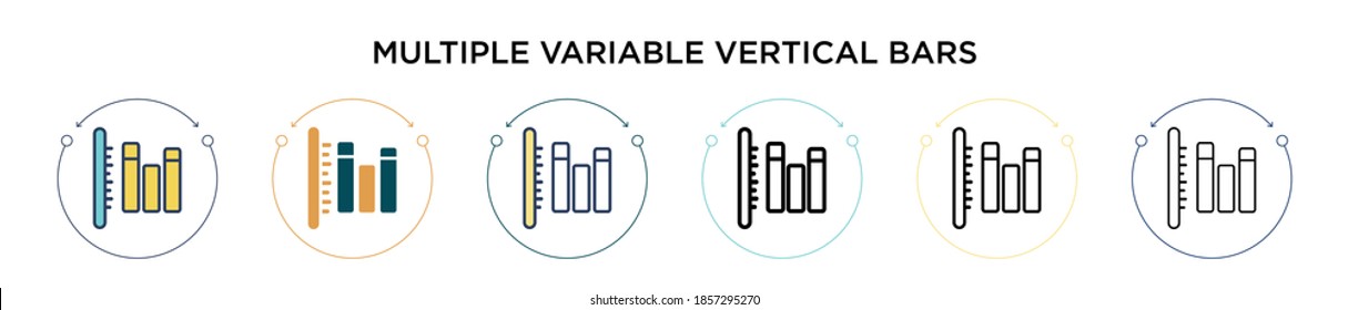 Multiple variable vertical bars icon in filled, thin line, outline and stroke style. Vector illustration of two colored and black multiple variable vertical bars vector icons designs can be used for 