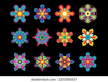 Flores vectoriales múltiples en colores brillantes