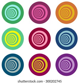 multiple vortex with concentric stripes in different colors over white