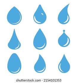 multiple water droplet shapes blue vectors pack set ink