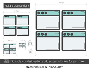 Multiple webpage vector line icon isolated on white background. Multiple webpage line icon for infographic, website or app. Scalable icon designed on a grid system.