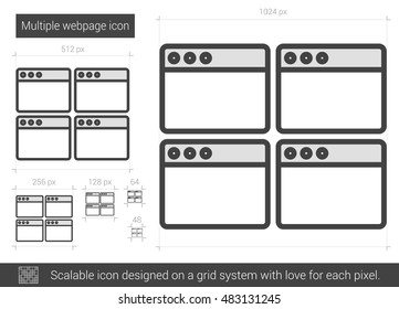 Multiple webpage vector line icon isolated on white background. Multiple webpage line icon for infographic, website or app. Scalable icon designed on a grid system.