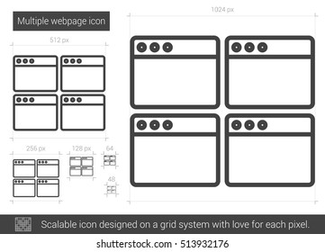 Multiple webpage vector line icon isolated on white background. Multiple webpage line icon for infographic, website or app. Scalable icon designed on a grid system.