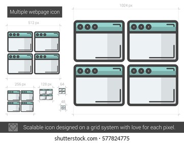 Multiple webpage vector line icon isolated on white background. Multiple webpage line icon for infographic, website or app. Scalable icon designed on a grid system.