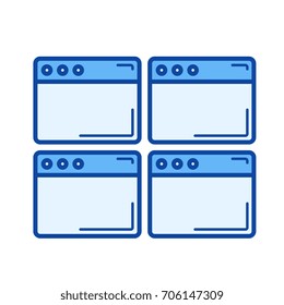 Multiple webpage vector line icon isolated on white background. Multiple webpage line icon for infographic, website or app. Blue icon designed on a grid system.