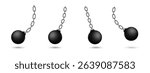 Multiple wrecking balls hanging from chains showcase motion and force, symbolizing destruction.