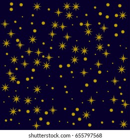 Multiple yellow stars with machine embroidery texture, stitch effect vector pattern. Cosmic space astral graphic design. Background illustration with embroidered star sparkles. 