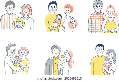 Multiple Young Smiling Families, Upper Body Set