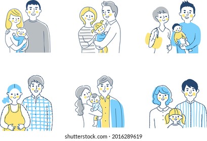 Multiple Young Smiling Families, Upper Body Set