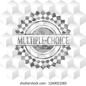 Multiple-choice grey emblem. Retro with geometric cube white background